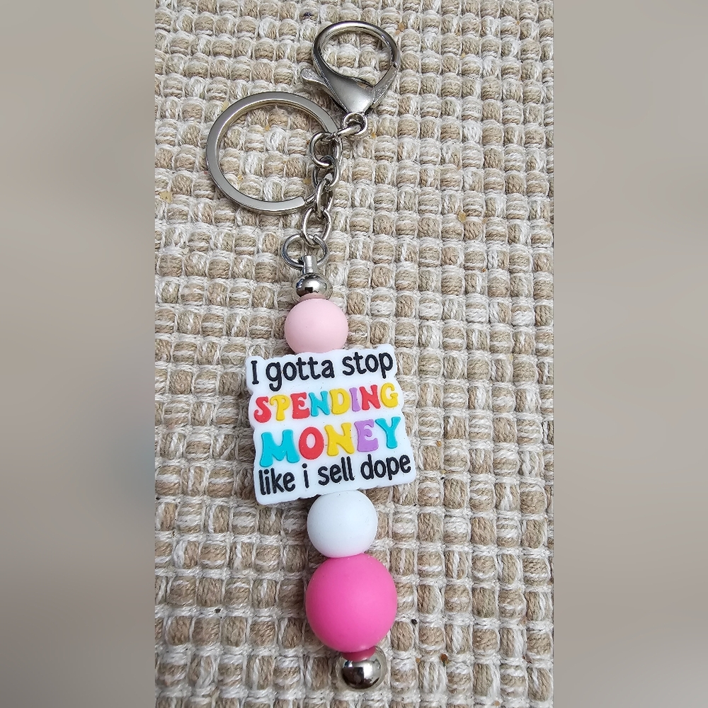 I Gotta Stop Spending Money Funny Silicone Beaded Handmade Keychain NWOT - Picture 5 of 5